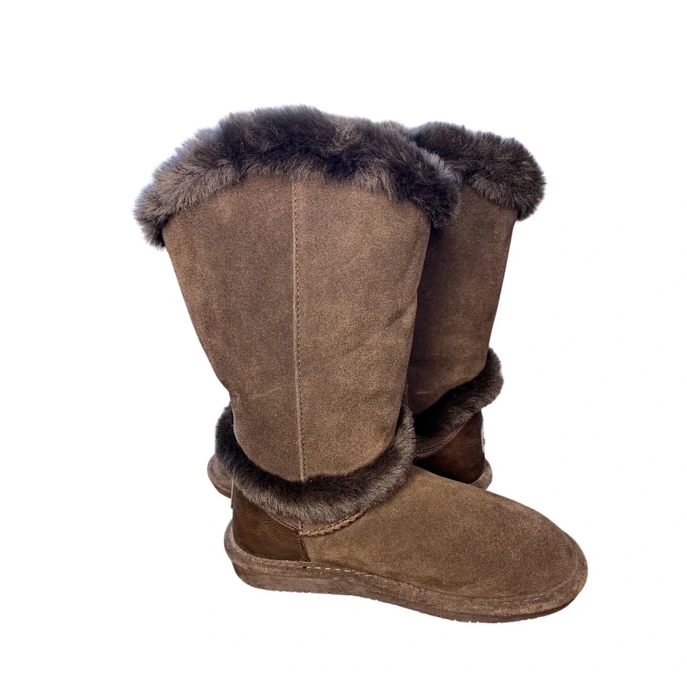 Bearpaw‎ Sheilah Brown Suede Faux Fur Trimmed Winter Boots Women's Size 7 NWOT
